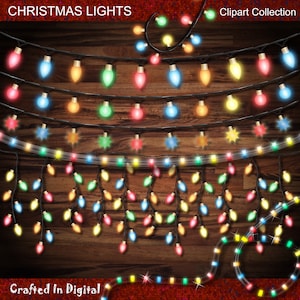Coloridas luces de cadena navideñas, luces de cuerda - Christmas Clipart Collection