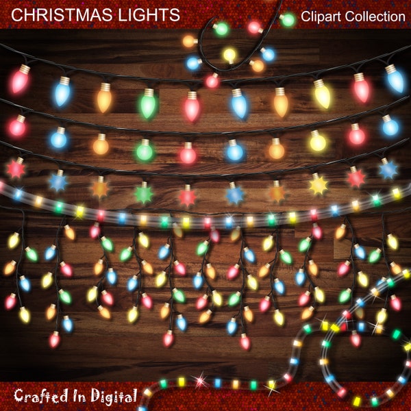 Colorful Christmas String Lights, Rope Lights -  Christmas Clipart Collection