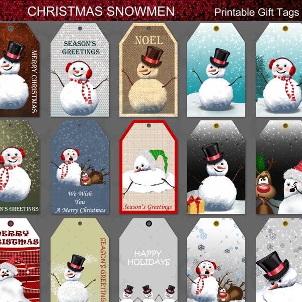 18 Christmas Snowmen, snowman gift tags, christmas gift tags - Printable Gift Tags