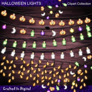 Halloween String Lights Clipart: Pumpkin, Ghost, Icicle (Digital Download)