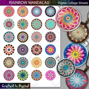 Rainbow Mandala Digital Collage Sheets: Bright Circle Designs (Digital Download)