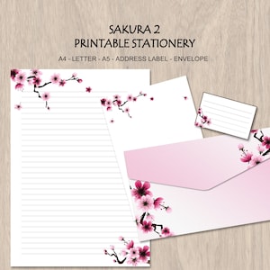 Sakura 2 - Kirschblüten-Druckbares Briefpapier-Set - Digitales Briefpapier - Ausdruckbare Journal-Seiten