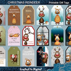 18 rode nosed rendieren-afdrukbare Christmas Gift Tags