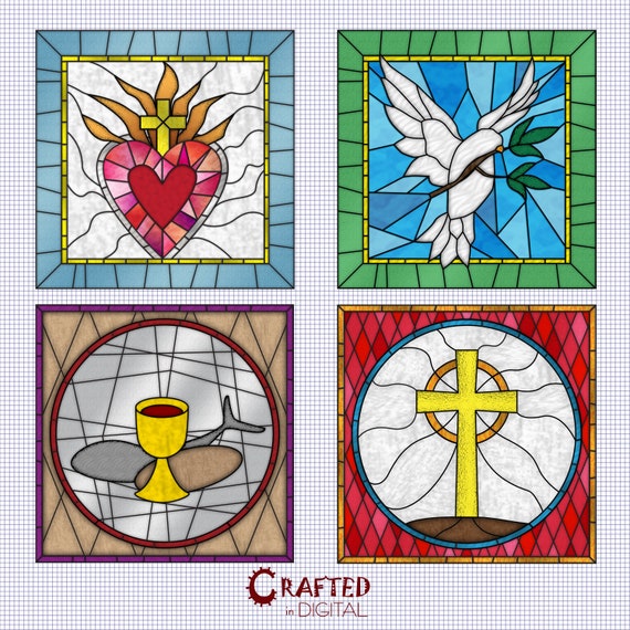 Stained Glass Windows Round Square Arched Windows Clipart Etsy