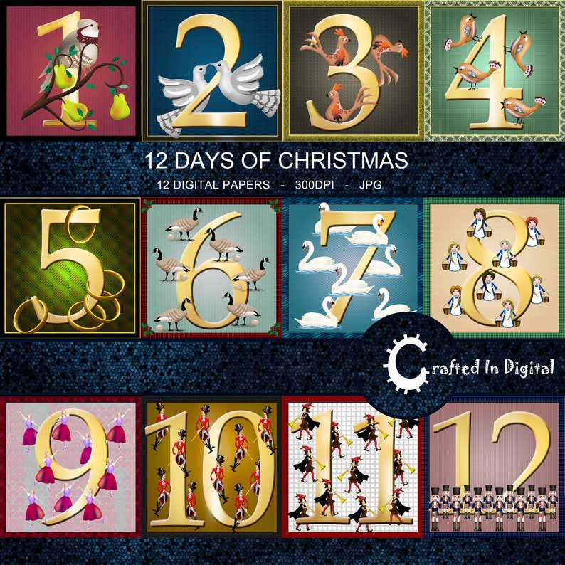 12 Days of Christmas Vignettes Digital Paper Collection image 1