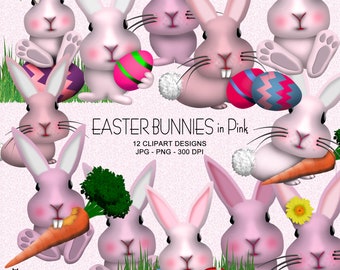 Easter Bunnies in Pink- Easter Clipart Collection