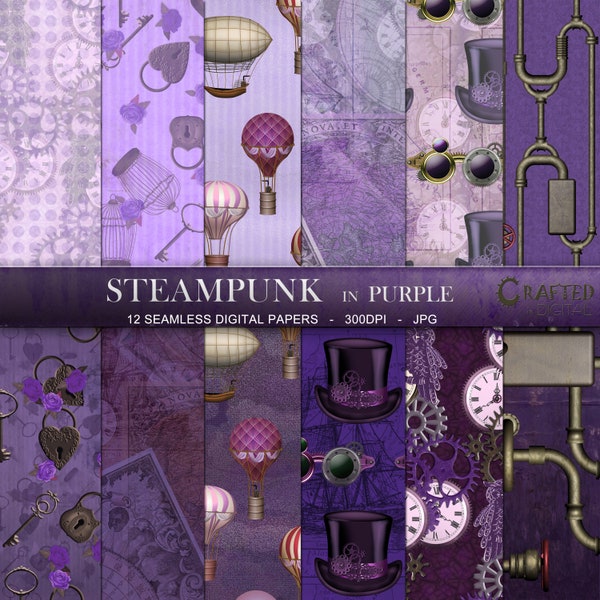 Steampunk Purple Digital Paper - 12 x12 Seamless Digital Paper Collection