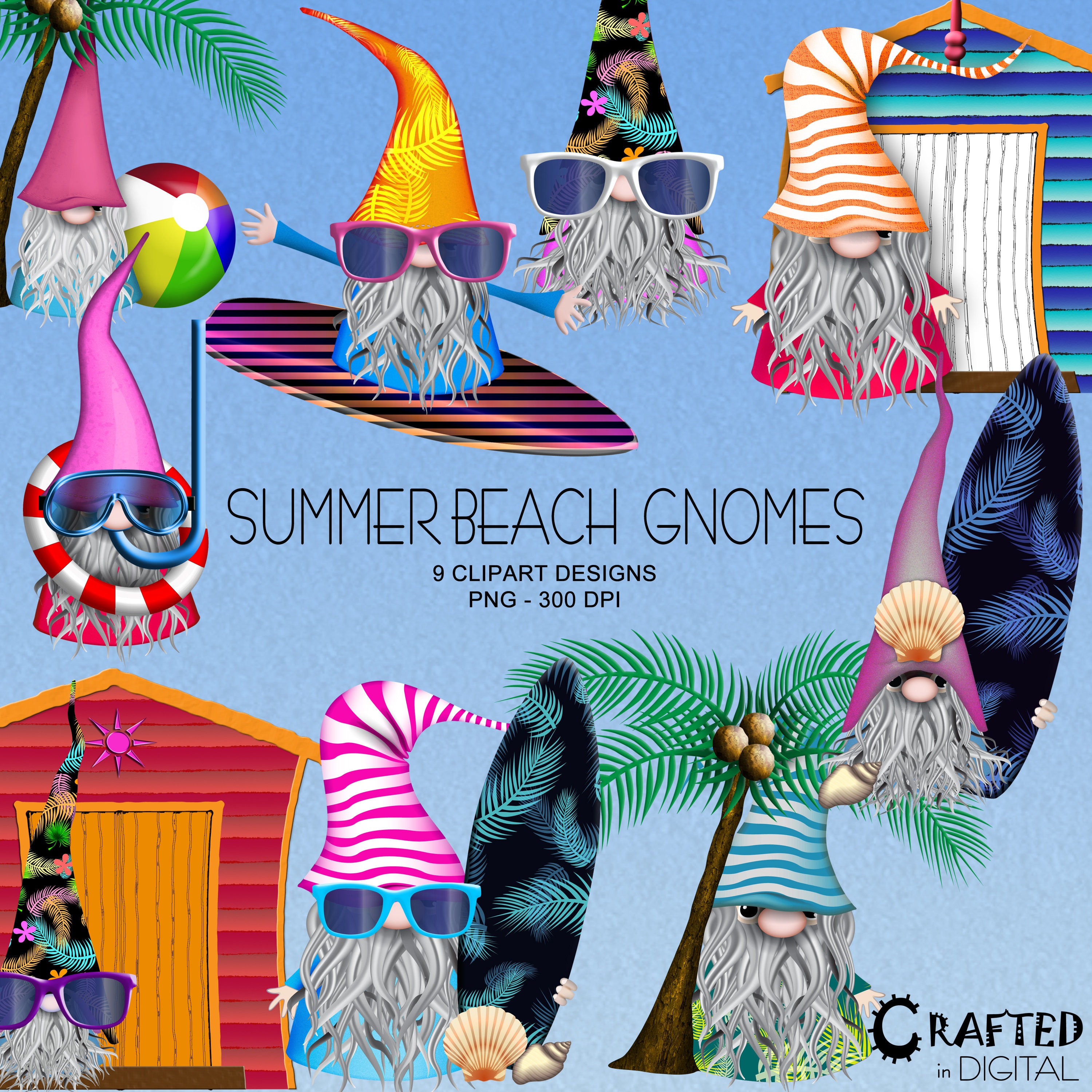 Beach gnomes summer clipart collection  etsy uk