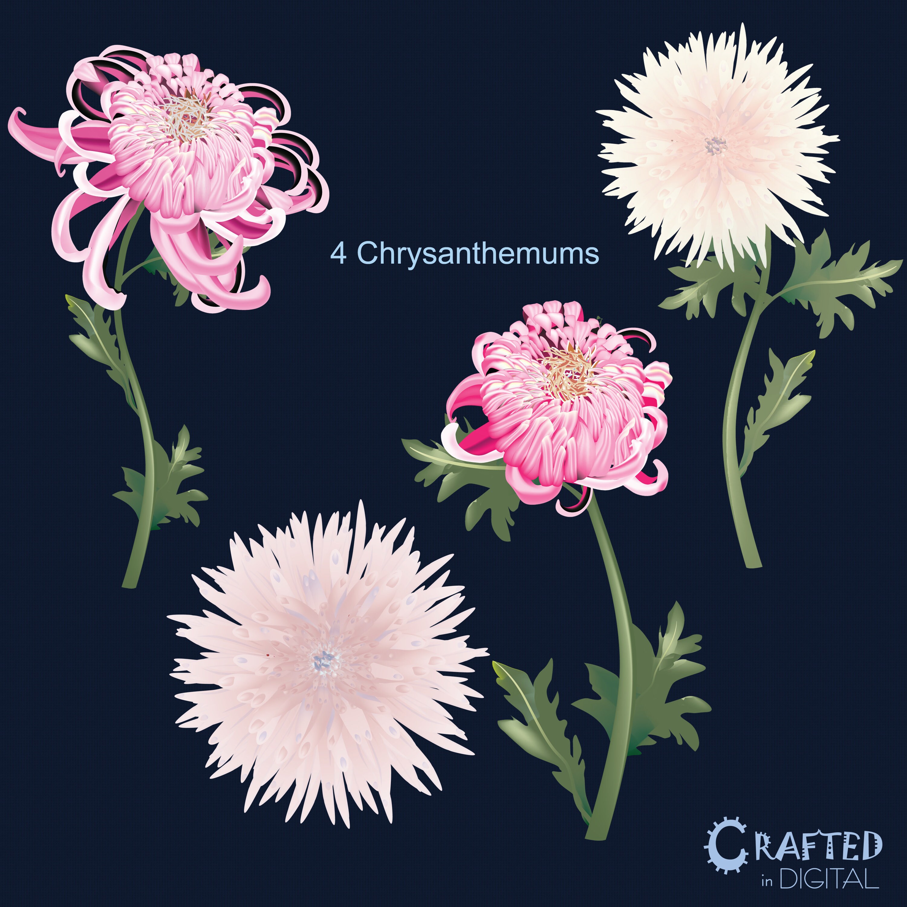 Pink Japanese Flower Clipart Collection | Etsy