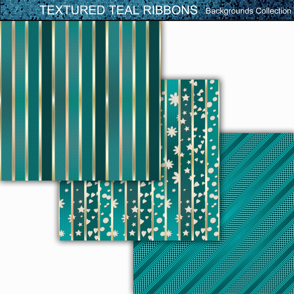 Teal Ribbons 16 Seamless Striped Wavy Textured Ribbon Etsy