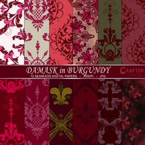 Sfondo digitale Damasco bordeaux senza cuciture - Damask Digital Paper Collection 12x12