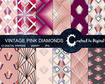 Vintage Pink Art Deco Diamonds - Digital Paper Collection 12x12