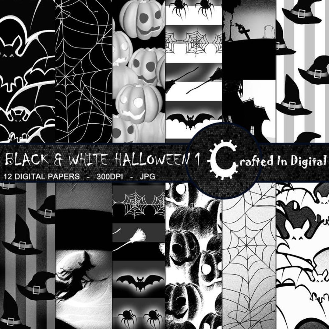 Black & White Halloween Digital Paper - Scrapbook Collection 12x12 - Etsy