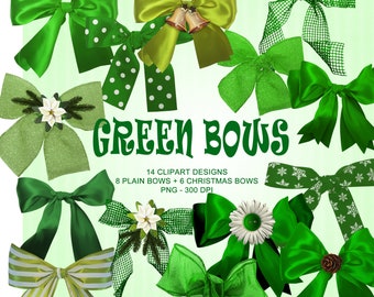 Green Christmas Bow Clipart: Ribbon Designs (Digital Download)