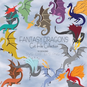 Fantasy Dragons, Dragon Cut File Collection - svg/dxf/eps/png files suitable for cricut, silhouette, laser cutting and cnc routing