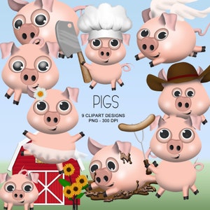 Cerdos adorables - Colección Clipart