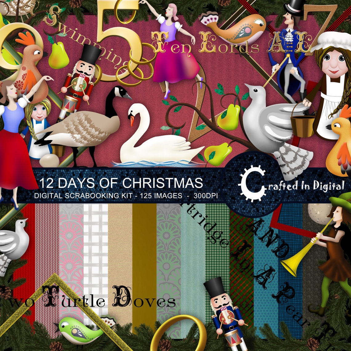 12 Days of Christmas 125 Backgrounds Frames and Image - Etsy Australia