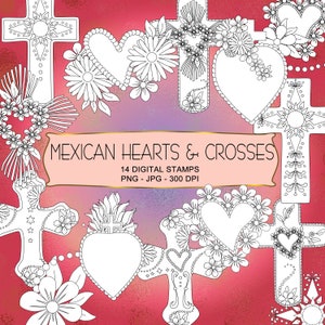 Mexikanische Herzen & Kreuze Digitale Briefmarken - Day Of The Dead Digistamp Collection