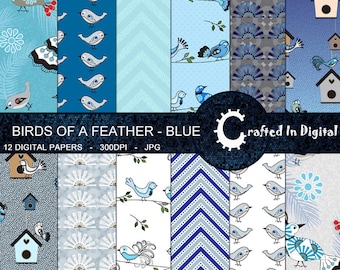 Birds Of A Feather in Blue - Digital Paper Collection 12x12