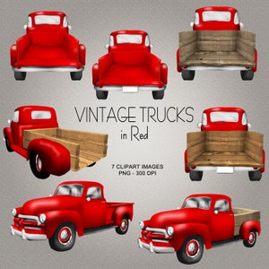 Vintage Trucks in Red - Clipart Collection