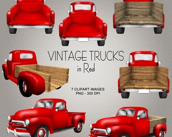 Vintage Trucks in Red - Clipart Collection