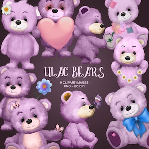 Lilac Bears - Clipart Collection