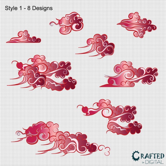 その他 MitsuSakakibara:CloudsInTheWater Red Japanese Clouds Clipart Collection - Etsy