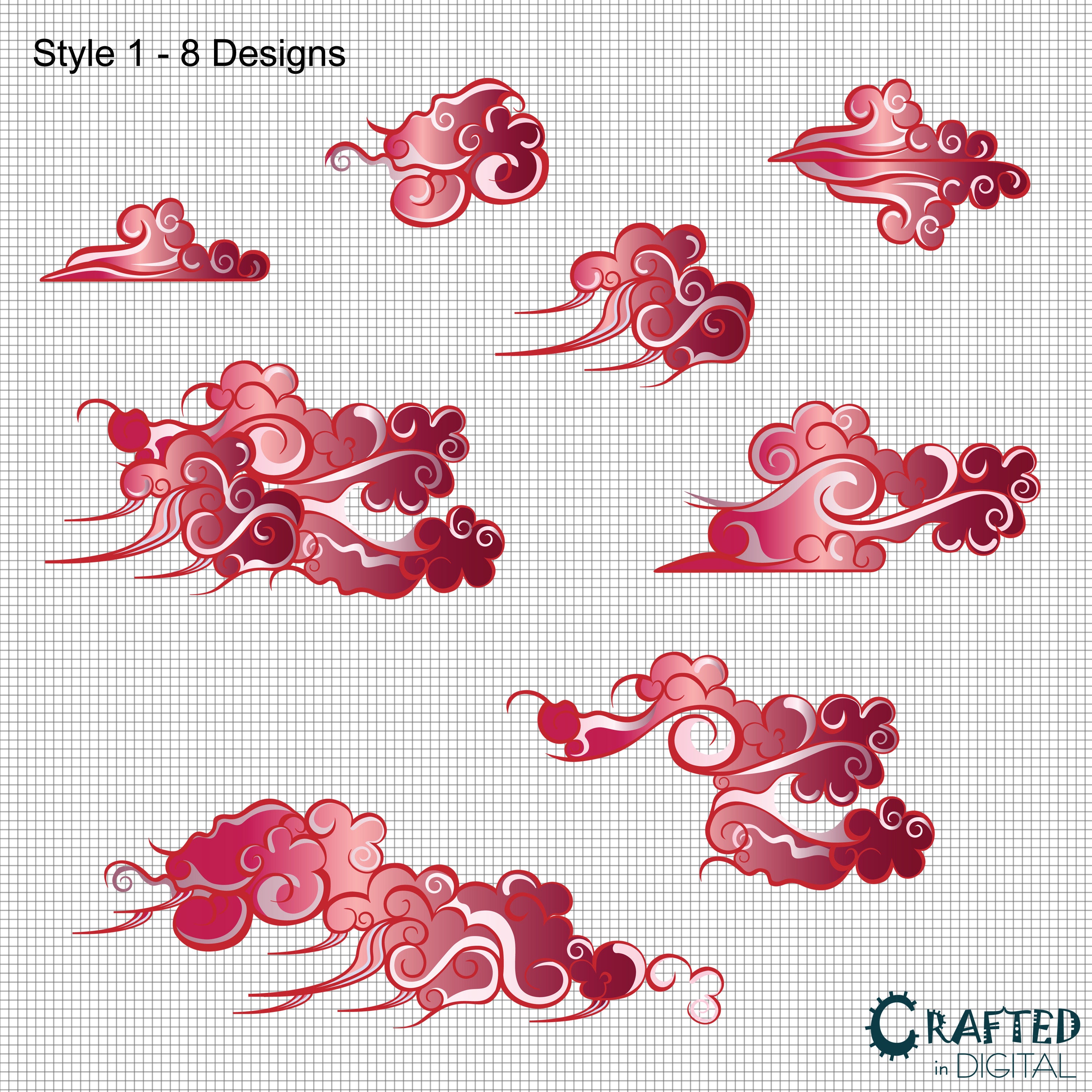 Red Japanese Clouds Clipart Collection - Etsy