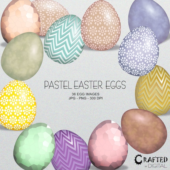 Pastel Easter Egg Clipart: 36 Geometric PNG Designs (Digital Download)