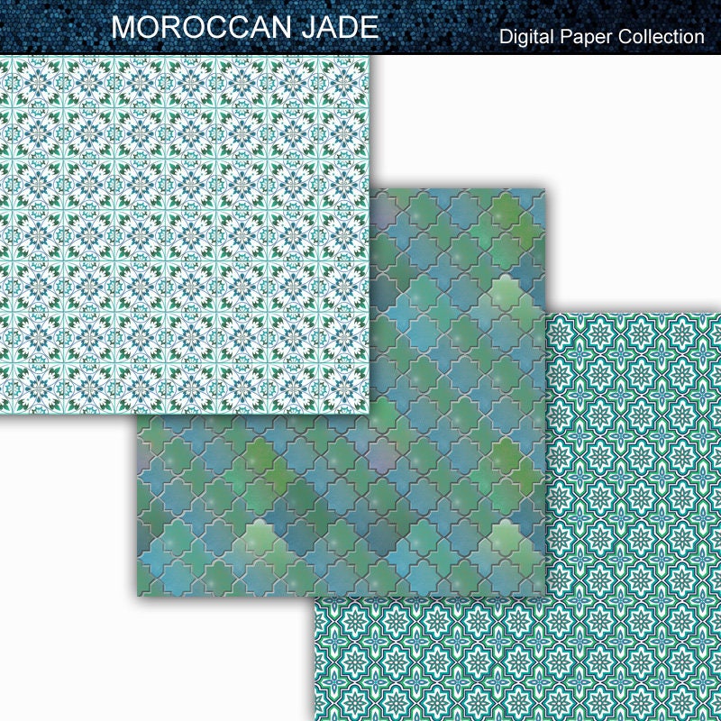 Moroccan Jade - Moroccan Tile Themed Digital Paper Collection 12x12 - Etsy