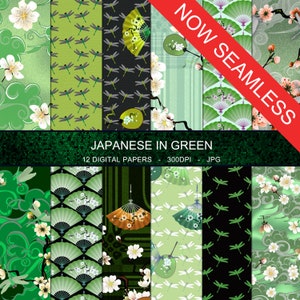 Japonais en vert SEAMLESS Digital Paper Collection image 1