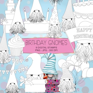 Birthday Gnomes Digital Stamps - Gnomes Digistamp Collection