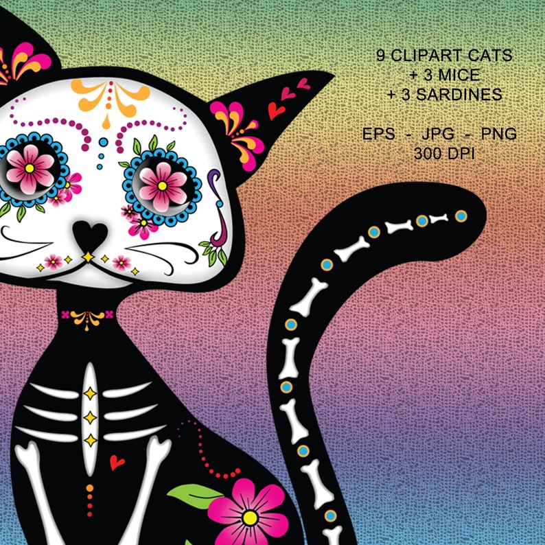 Day of the Dead Cats & Co. Clipart Collection - Etsy