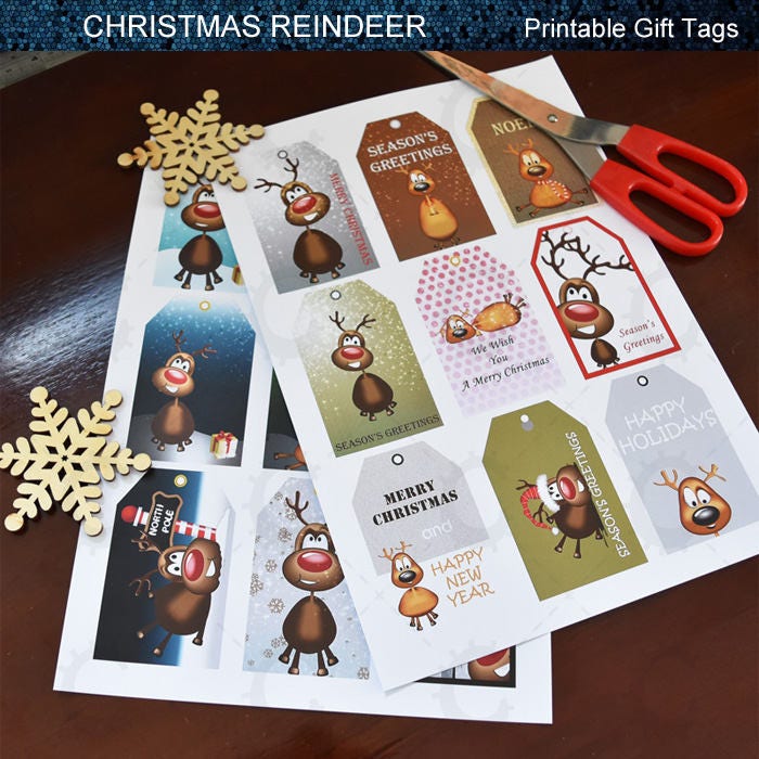 18 Red Nosed Reindeer - Printable Christmas Gift Tags - Etsy