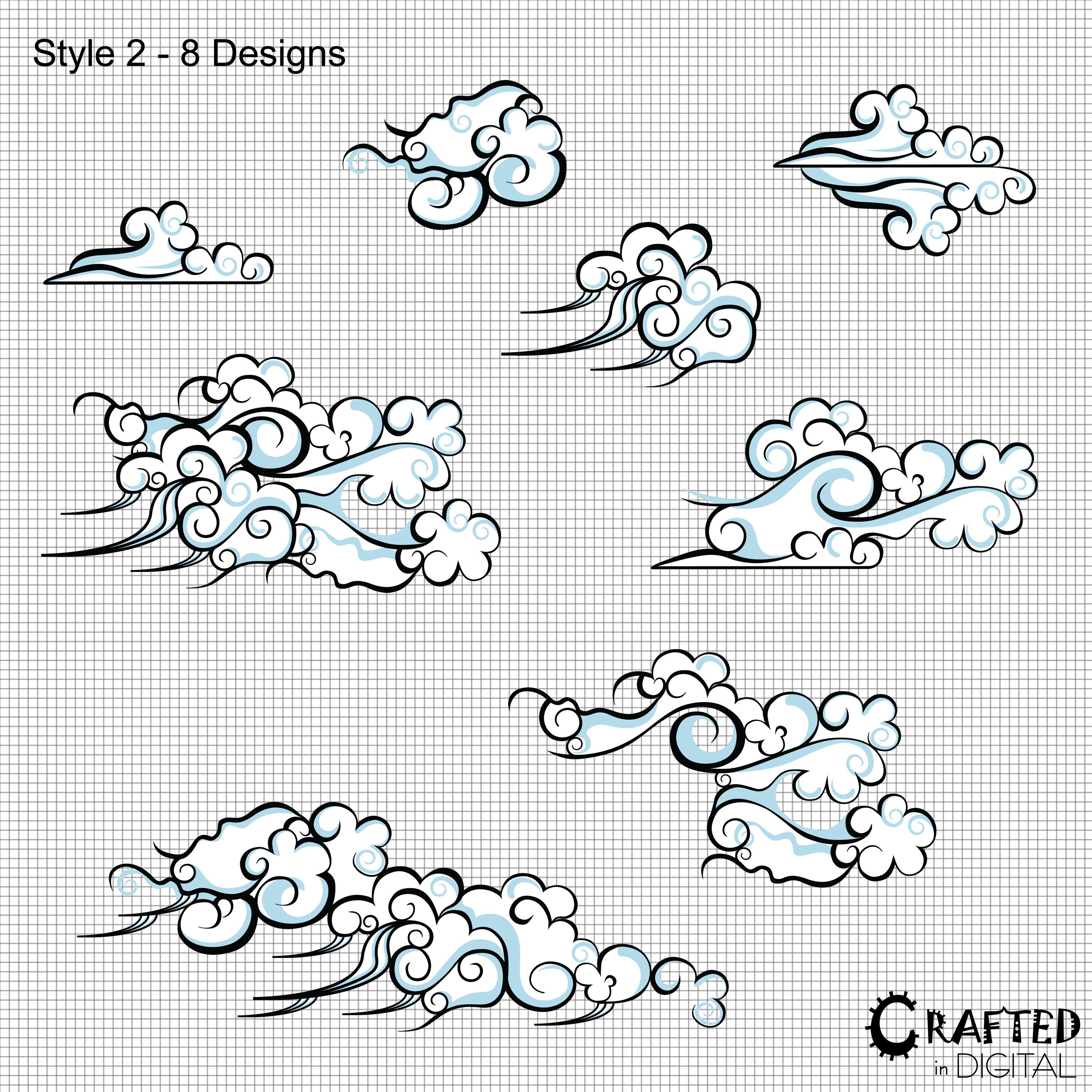Blue Japanese Clouds Clipart Collection | Etsy