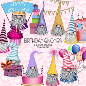 Birthday Gnomes Clipart Collection