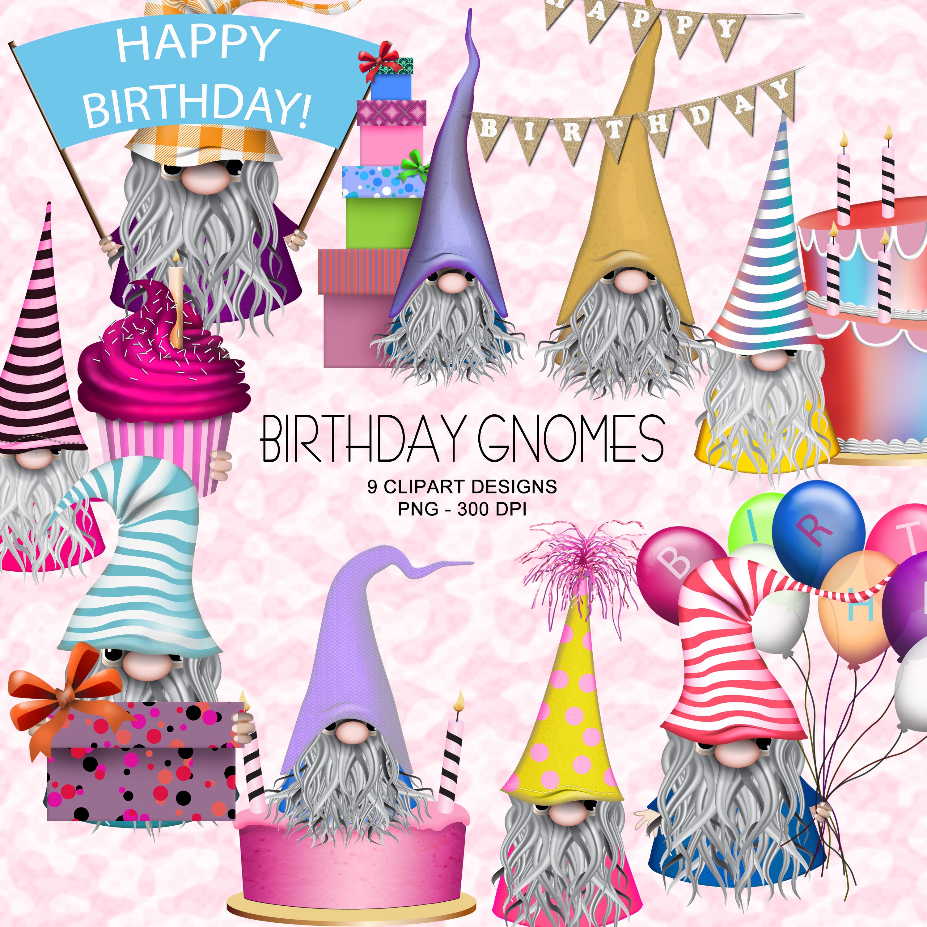 Birthday Gnomes Clipart Collection | Etsy