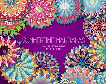 30 Summertime Mandalas & Mandala Overlays - Clipart Collection