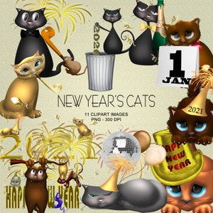 Revised for 2021/2022 - New Year&#39;s Cats and Kittens - Clipart Collection