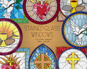 Stained Glass Windows - Round, Square Arched Windows Clipart Collection