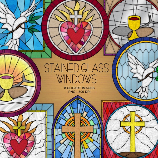 Stained Glass Windows - Round, Square Arched Windows Clipart Collection