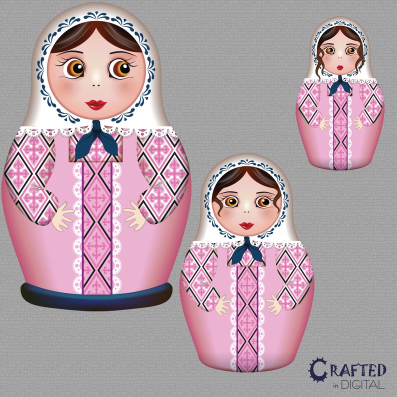 Matryoshka Dolls in Pink, Russian Babushka Dolls Vector Clipart Collection image 6