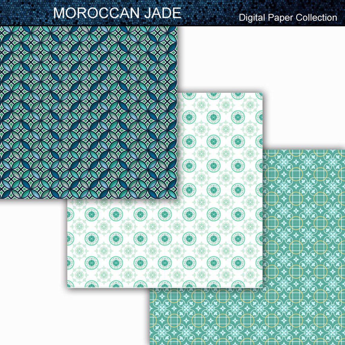 Moroccan Jade - Moroccan Tile Themed Digital Paper Collection 12x12 - Etsy