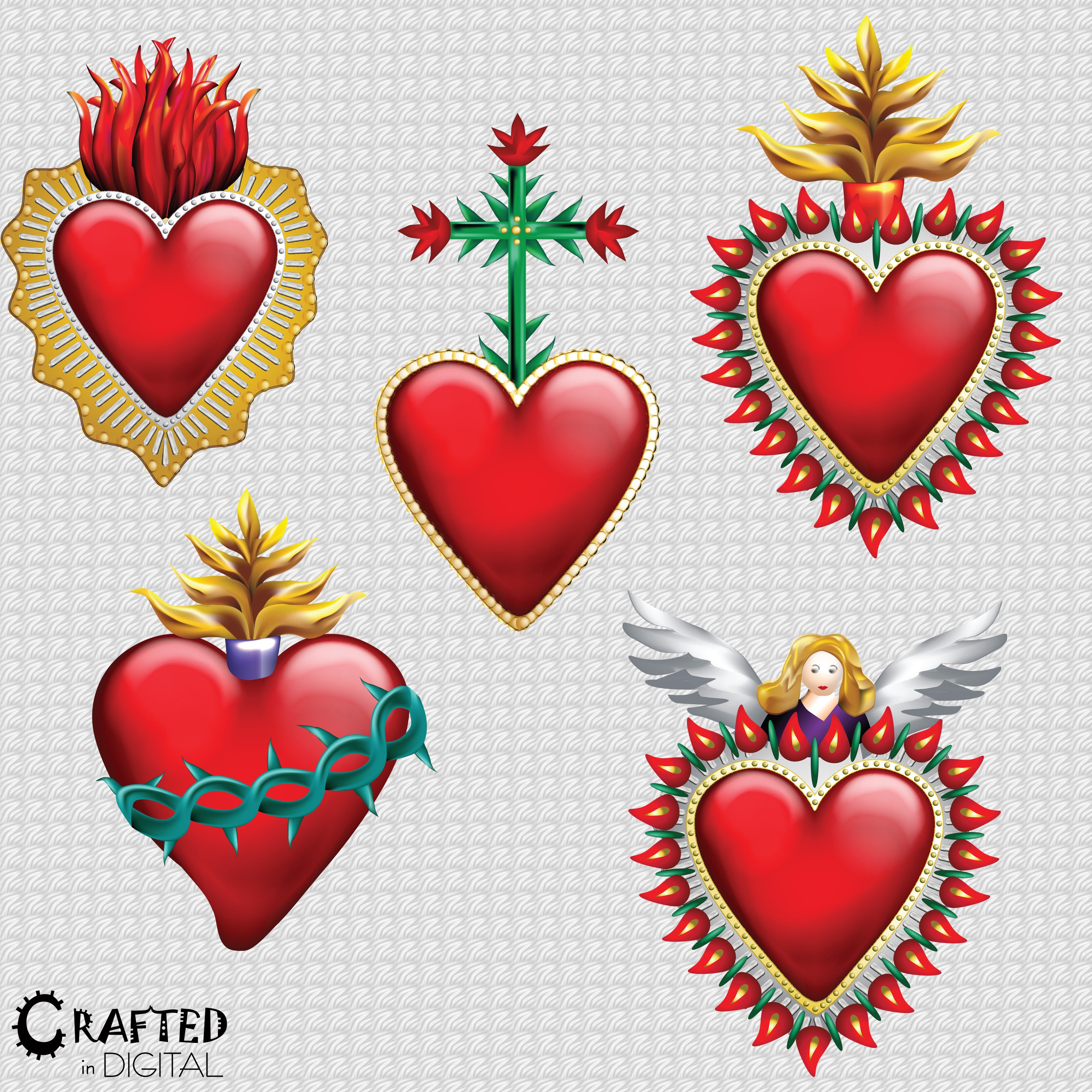 9 Mexican Tin Style Hearts Clipart Collection Etsy