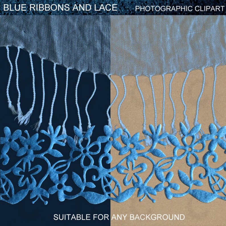 Blue Ribbon and Lace Overlays Photographic Clipart Etsy