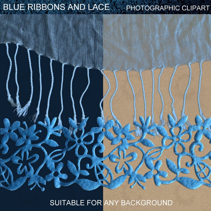 Blue Ribbon and Lace Overlays - Photographic Clipart Collection - Etsy
