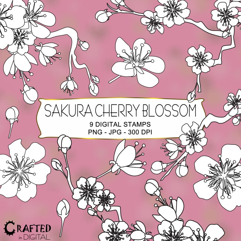9 Sakura/cherry Blossom Digital Stamps Flower Digistamp - Etsy