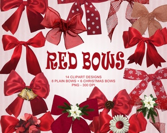 Red Bow Clipart: Christmas Ribbon Designs (Digital Download)