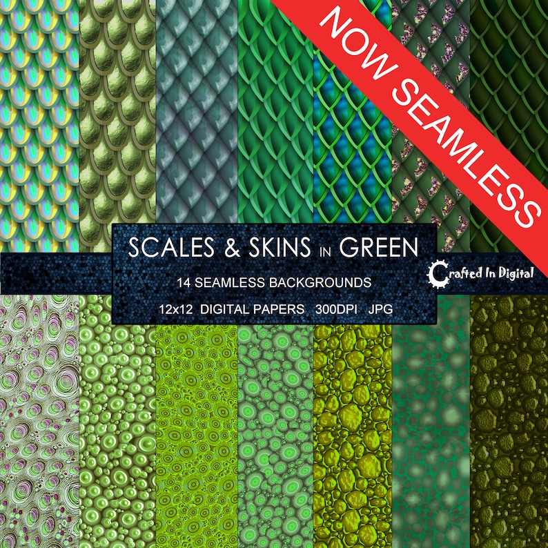 Scales & Skins in Green SEAMLESS Dragon Mermaid Fish and Etsy