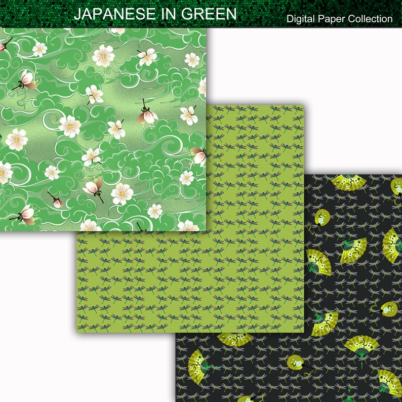 Japonais en vert SEAMLESS Digital Paper Collection image 2